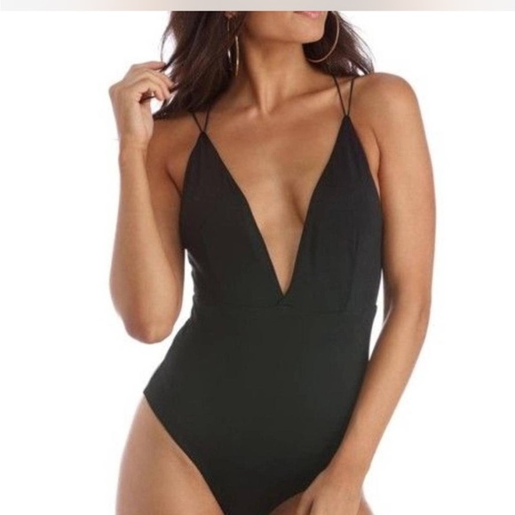 Makers of Dreams Deep V Plunge Bodysuit Olive Green - Picture 1 of 5